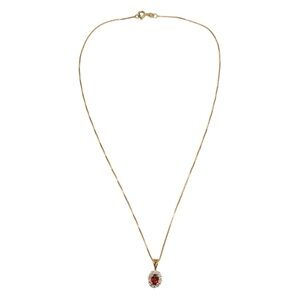 Gold Plated 925 Sterling Silver Necklace w/ Dark Red & Clear Stone Pendant (4g)